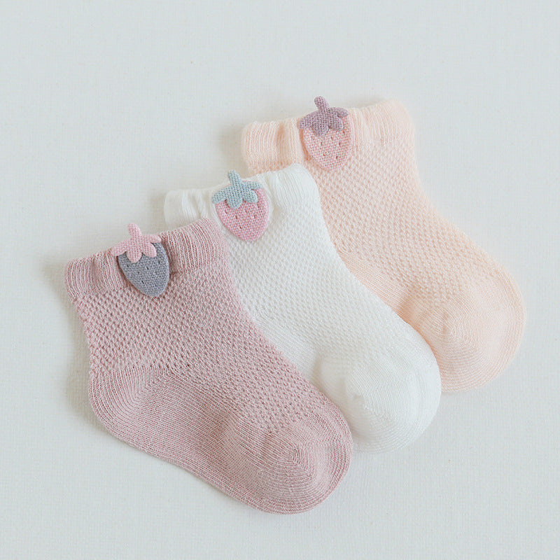 3 Pairs  Cartoon Candy Color Cotton Fashion Elastic Band Socks For Newborn Boys And Girls