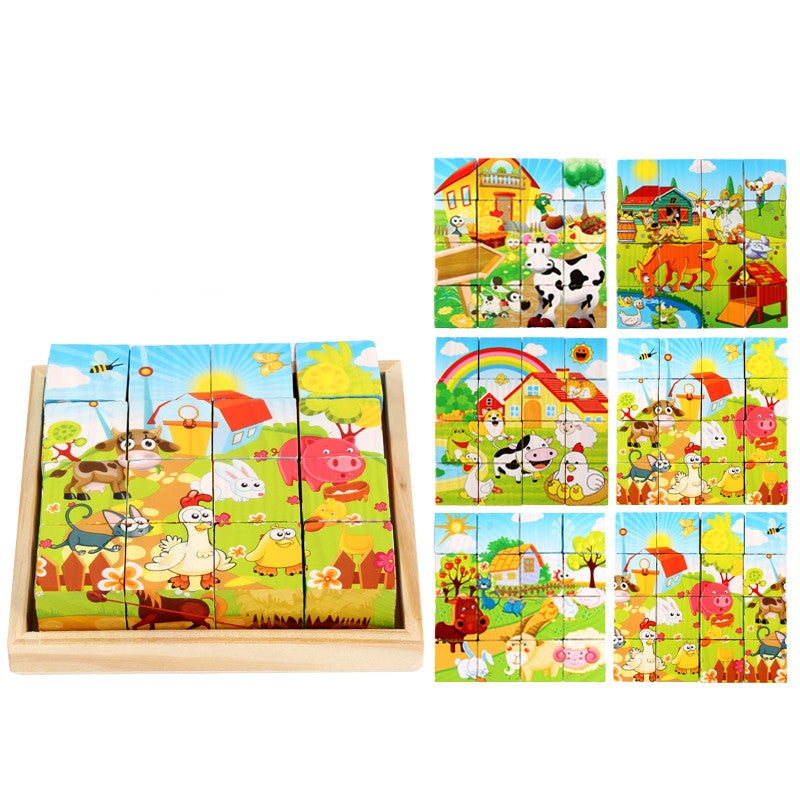 Nine Blocks Six-sided 3D Wooden Cube Puzzle Toys Wood Hexahedron 3D Building Block Puzzle For Children Aged 3 4 5 6  For Children Kids Educational Toys Funny Games