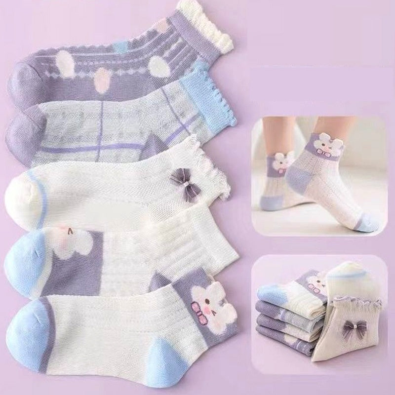 5 Pairs Comfortable Dot Kids  5 Pair Socks Summer Thin Soft Breathable Cotton Fashion Baby Socks Toddler Girls