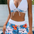 Bikini Floral Halter Neck 2 Piece Swimsuit for Women – Elegant Backless Bikini Set with Tie-Neck Bow and High Waist Shorts Bottoms – Stretchy and Comfortable Summer Swimwear for Beach Pool and Vacation