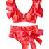 New Vibrant Ruffle V-Notch Bikini Set – Flattering Tie Front Design with High Waist & High Cut Bottoms – Solid Color Two-Piece Swimsuit for Women’s Valentine’s Day Beachwear Poolside Lounging & Summer Escapes