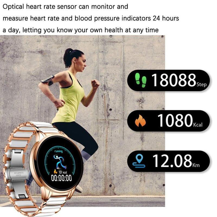 New Ceramic Smart Sport Fitness Watch For Women With Heart Rate Blood Pressure Monitor For Android and  IOS Sistems Sport Multifunctional Steel Belt Smartwatch