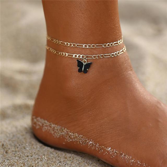 Luxury Modern Bohemian Butterfly Anklets For Woman,Vintage Handmade Tassel Beads Ankle Bracelet