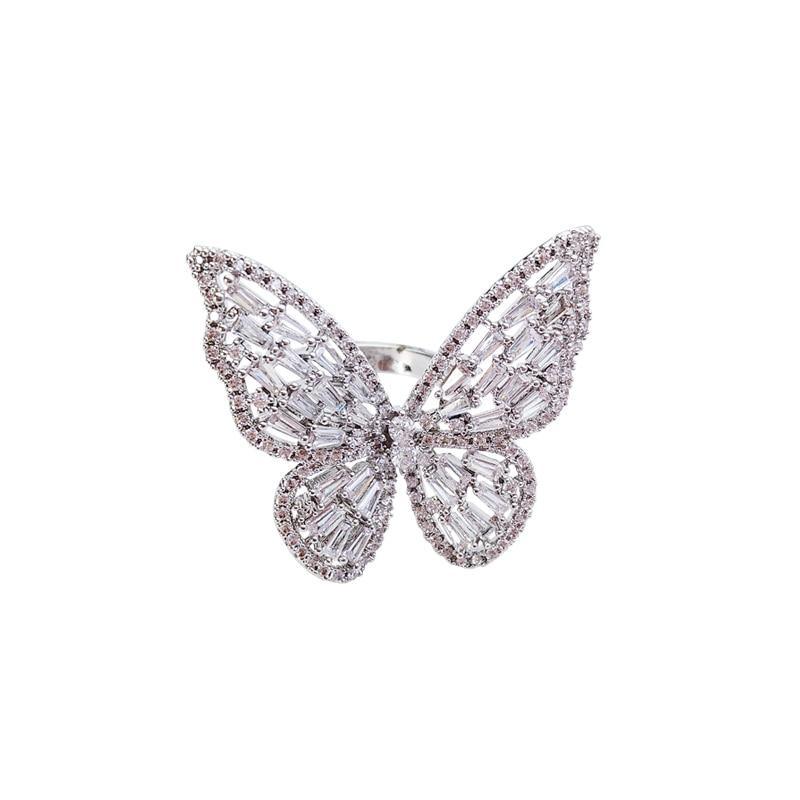 Fashion Jewelry Opening High-Grade  Zircon Butterfly Ring Luxury Shiny Cocktail Party Ring For Women