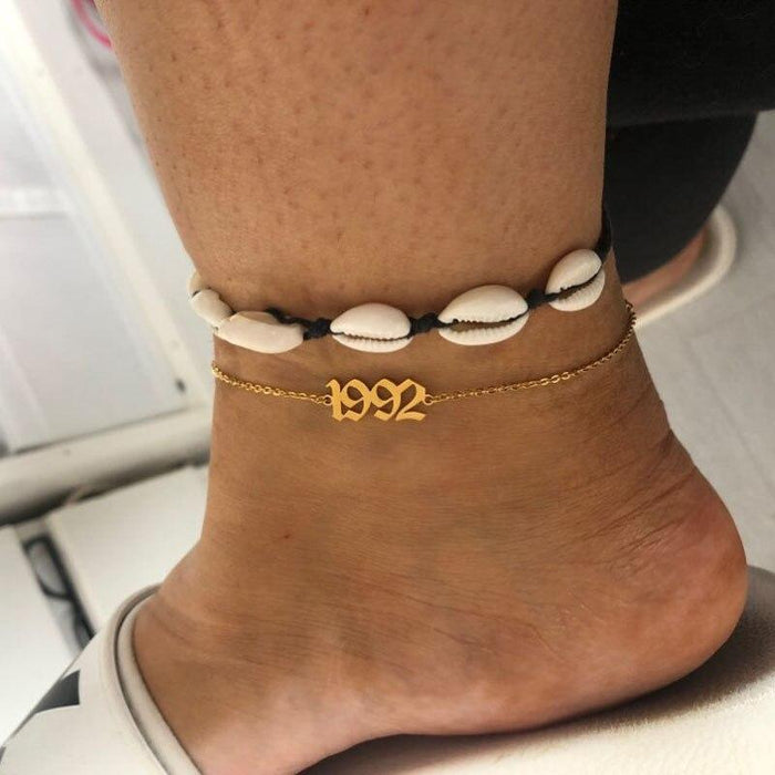 Luxury Chain Brecelets For Teeneger and Women's Fashion Birth Year Ankle Leg Bracelet Jewelry Stainless Steel Rose Gold Custom Number Anklet