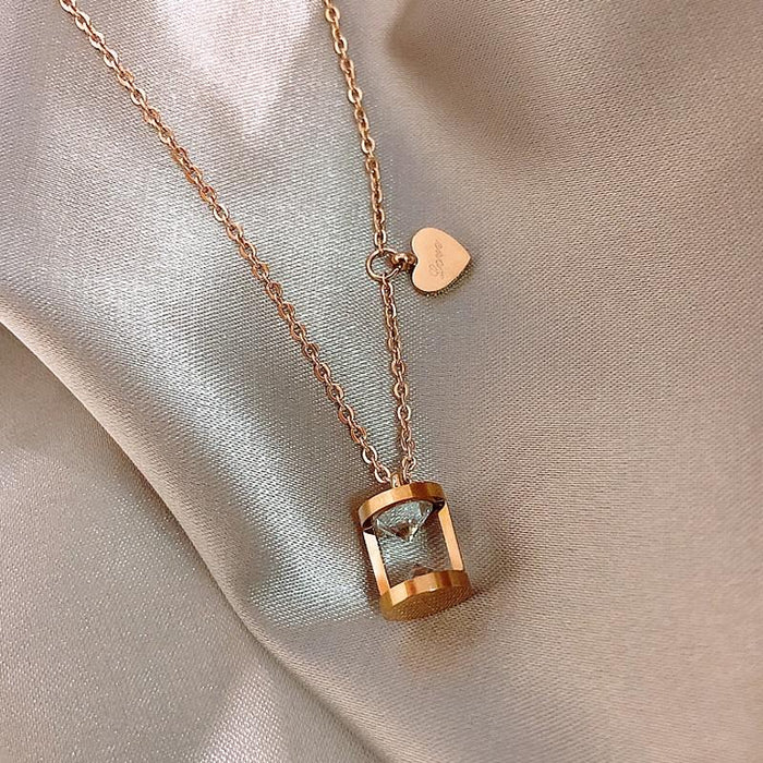 Luxury Famous Jewelry Rose Gold Stainless Steel Hourglass Love necklace (45cm)