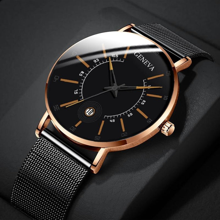 Men Watches Luxury Fashion Mens Business Watch Ultra Thin Stainless Steel Mesh Belt Quartz Wrist Watch For Men's and Boys