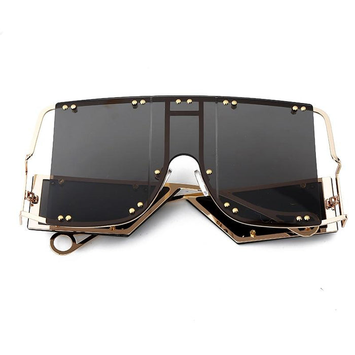 Luxury Modern NEW Fashion Square  Oversized and Big Frame Woman and Ladies SunglasseBrand Metal Rivet Trend Unique Female Eyewear Wth UV 400 Protection