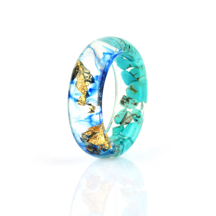 Luxury Handmade Resin Forest Dried Flowers Gold Foil Inside Resin for Women Engagement Wedding Rings In Stylish Style