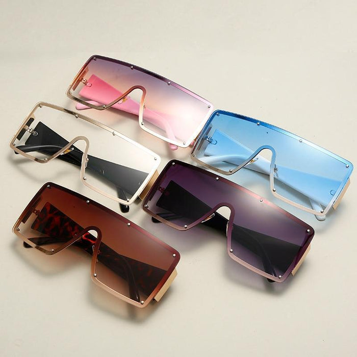 2021 New Square Sunglasses  For Women Fashion Oversized Metal Frame Vintage Glasses Retro Gradient Colors Glass With UV400 Protection