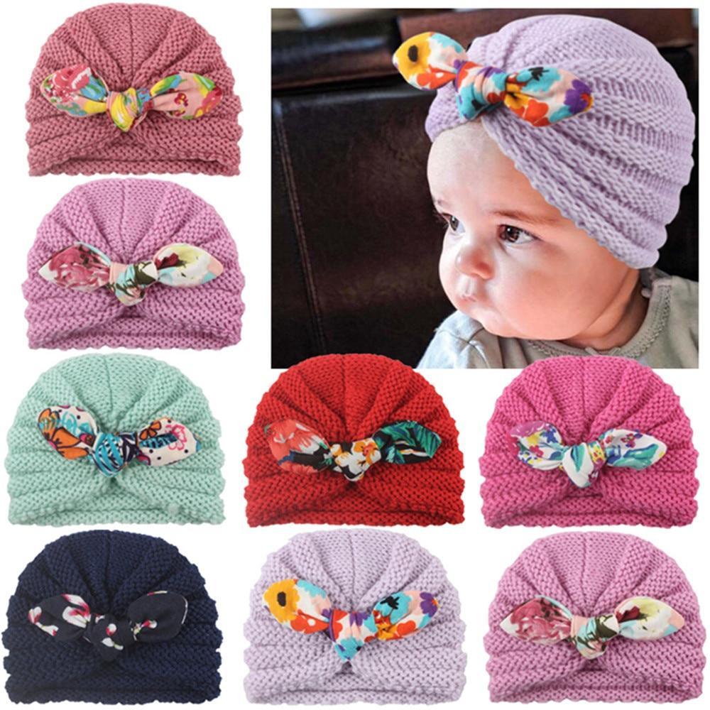 New  Handmade Cotton Girl Hat Autumn Winter Baby Boy Girl Hat Colorful Bow Elastic Cute Baby Turban In Elegant Design