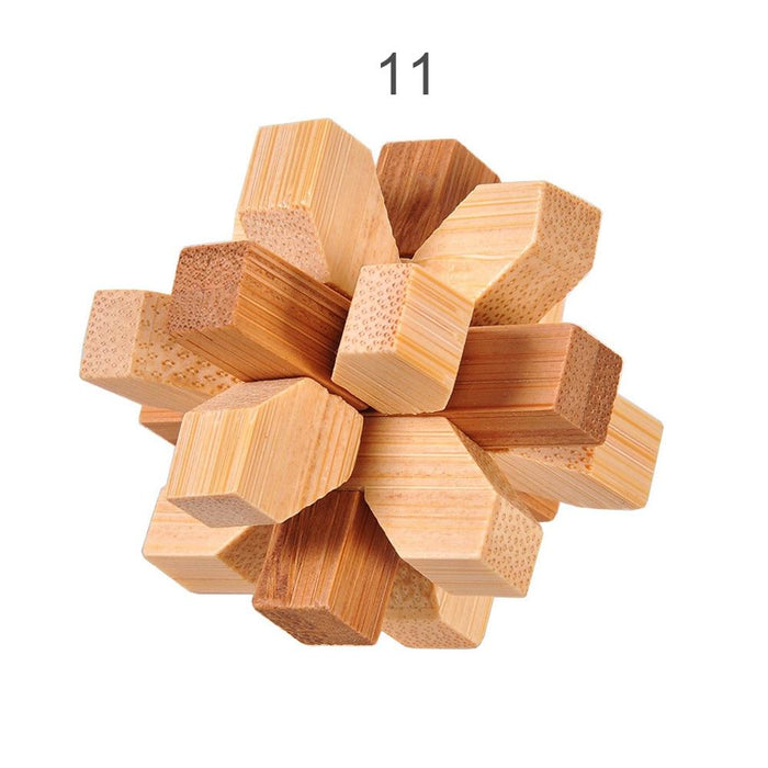 12 Style Brain Teaser 3D Wooden Interlocking Puzzles Game Toy Bamboo Small Size For Adults Kids