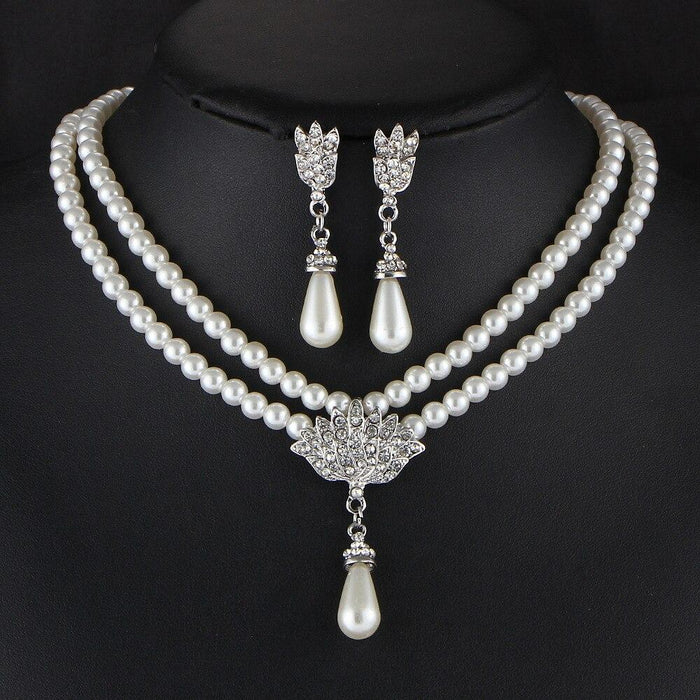 New Jewelry Bride Pearl Crystal With Elegant Short Collarbone Neck Luxury Necklace And Earrings