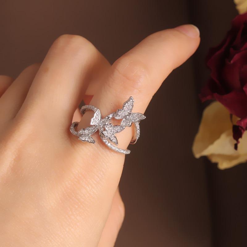 Fashion Jewelry Opening High-Grade  Zircon Butterfly Ring Luxury Shiny Cocktail Party Ring For Women