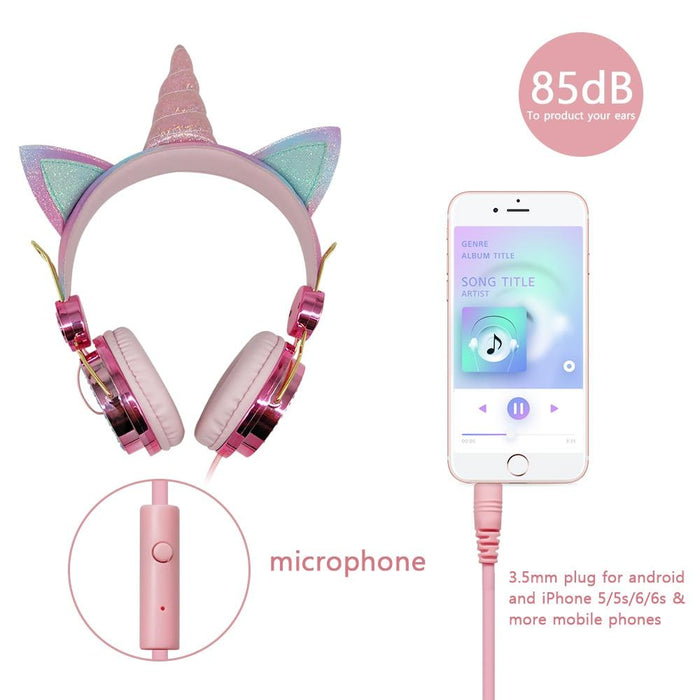 STEVVEX Cute Unicorn Wired Headphone With MicrophoneMusic Stereo Headphones for Music Computer Mobile Phone Gamer Headset Kids Gift