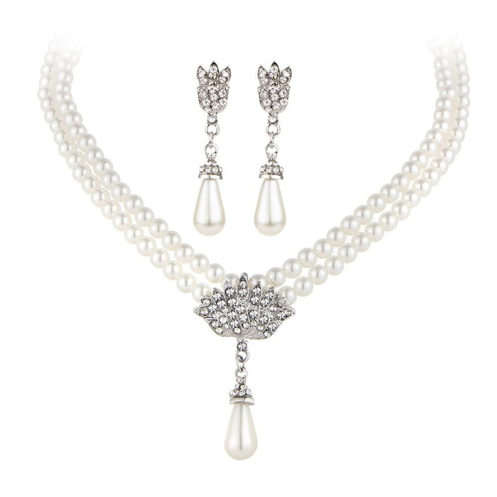 New Jewelry Bride Pearl Crystal With Elegant Short Collarbone Neck Luxury Necklace And Earrings