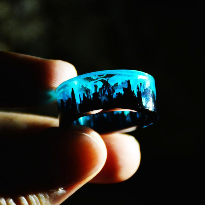 Luxury Apstract Handmade Glow Ring In Mountains Wooden Inside Magical World Style In A Tiny Landscape For Women and Men Jewelry Finger Rings