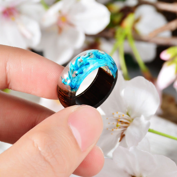Apstract Minimal Luxury Elegant Epic Wave Inside Wood Resin Ring For Women and Men