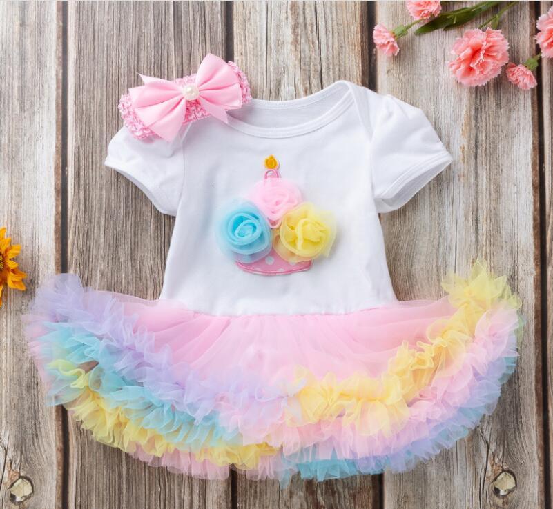 Pink Baby Luxury Bodysuit Infant Girls Princess Puffy Dress Baby Gown Party Wedding Excellent Girls Gift