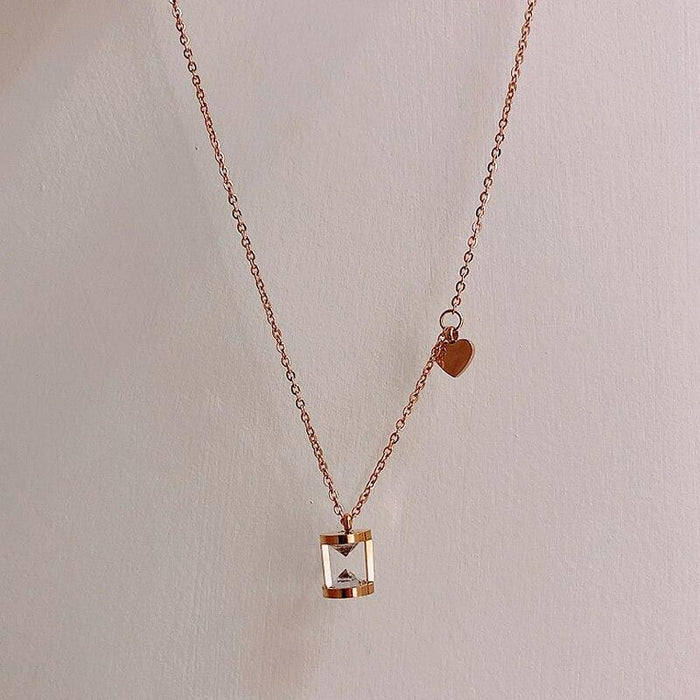 Luxury Famous Jewelry Rose Gold Stainless Steel Hourglass Love necklace (45cm)