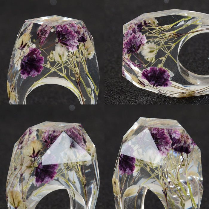 Luxury Handmade Ring With Dried Flowers Gold Foil Paper Inside Resin Ring For Women Engagement Party Wedding Bands Finger Rings Jewelry