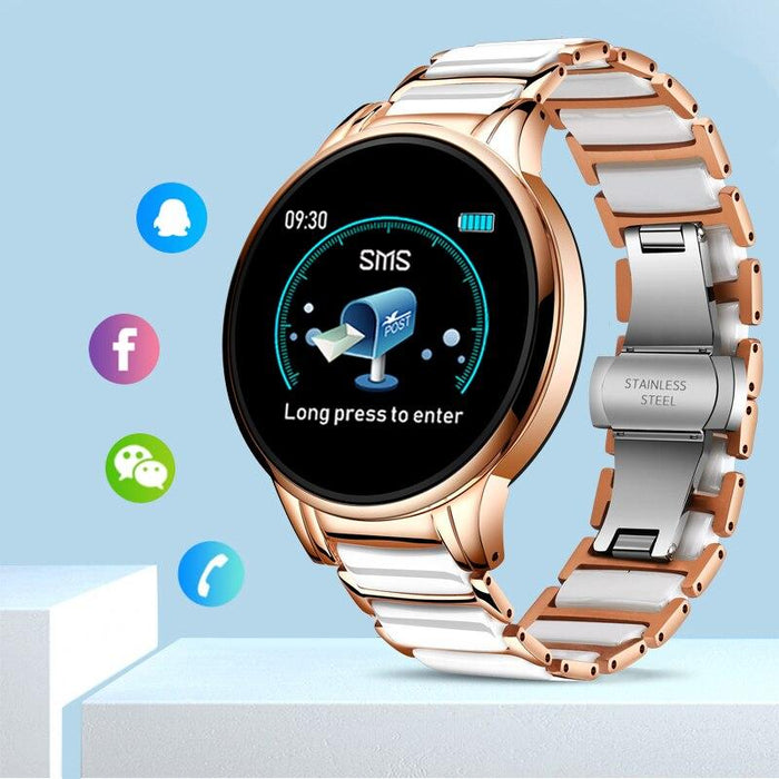 New Ceramic Smart Sport Fitness Watch For Women With Heart Rate Blood Pressure Monitor For Android and  IOS Sistems Sport Multifunctional Steel Belt Smartwatch