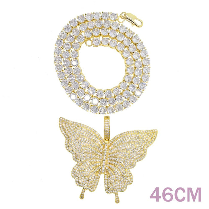 Luxury Elegant Miami Cuban Link Chain Butterfly Charm Choker Necklace Bling In Hip Hop Jewelry Style For Men and Women