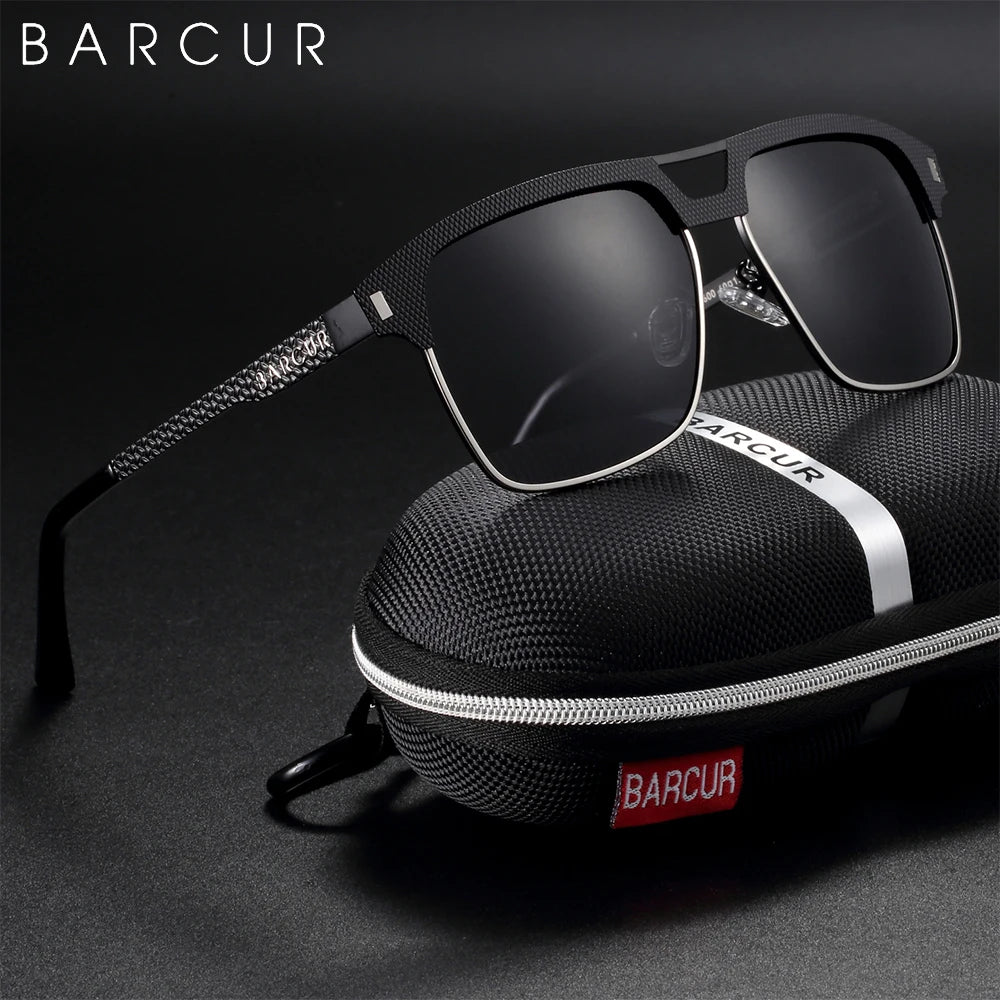 BARCUR Polarized Men’s Sunglasses – Fashionable Square Stainless Steel Frame UV400 Protection Anti-Reflective Outdoor Sports & Driving Eyewear – Original Design Casual Style with Premium Polycarbonate Lenses