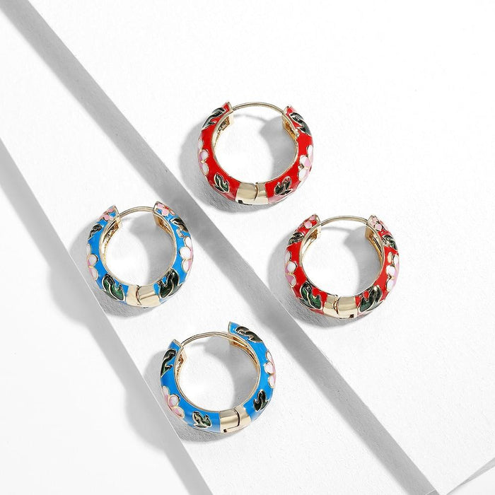 New Fashion Enamel Flower Hoop Earrings for Women Circle Small Earrings Jewelry