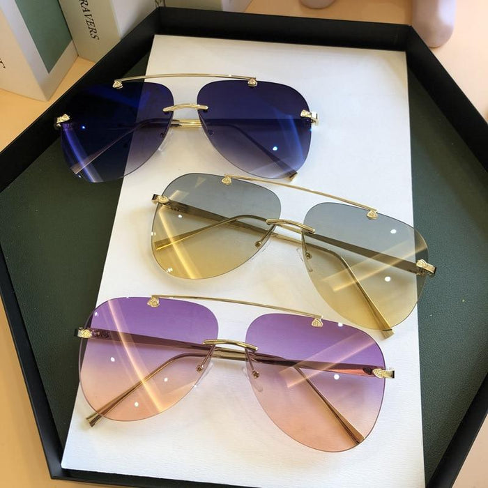 Metal Rimless Sunglasses for Men and Woman  Mirror Fashion  Trendy Pilot  Sun Glasses UV Protector Gradient Eyewear