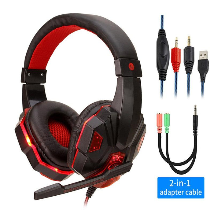 Professional Led Light Gaming Headphones for Computer Adjustable Bass Stereo PC Gamer Over Ear Wired Headset With Mic