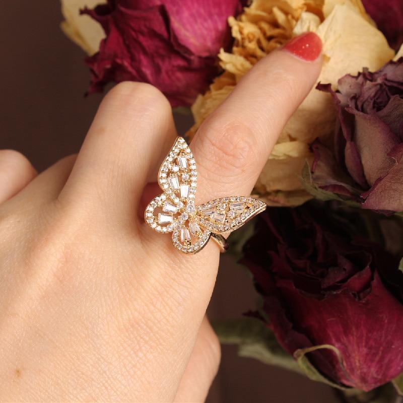 Fashion Jewelry Opening High-Grade  Zircon Butterfly Ring Luxury Shiny Cocktail Party Ring For Women