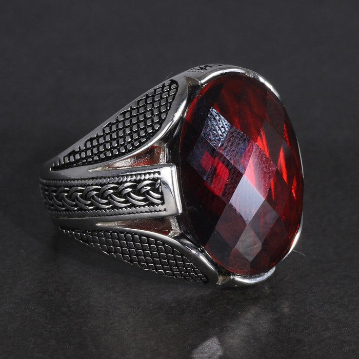 Luxury Epic Popular Real Pure 925 Sterling Silver Rings With Red Color Zircon Diamond Stone Wedding Rings For Men