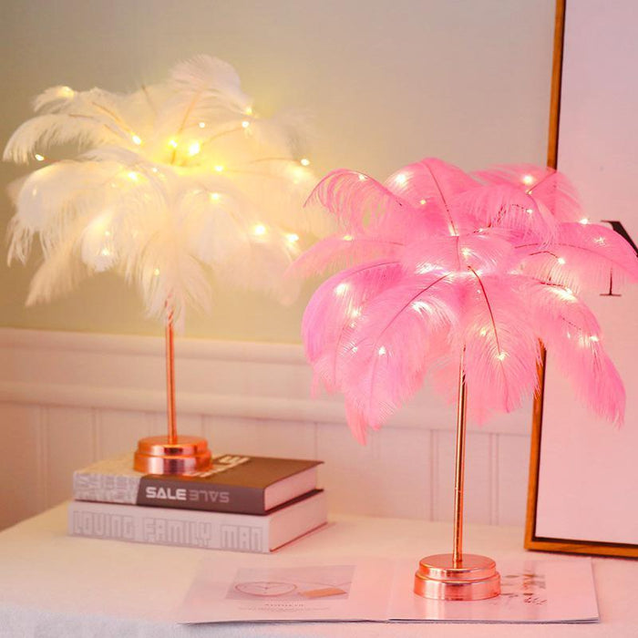 STEVVEX Feather Table Lamp USB Rechargeable Tree Shape LED Lights Decorative Flashing Lamp Night Light Lamps For Bedroom