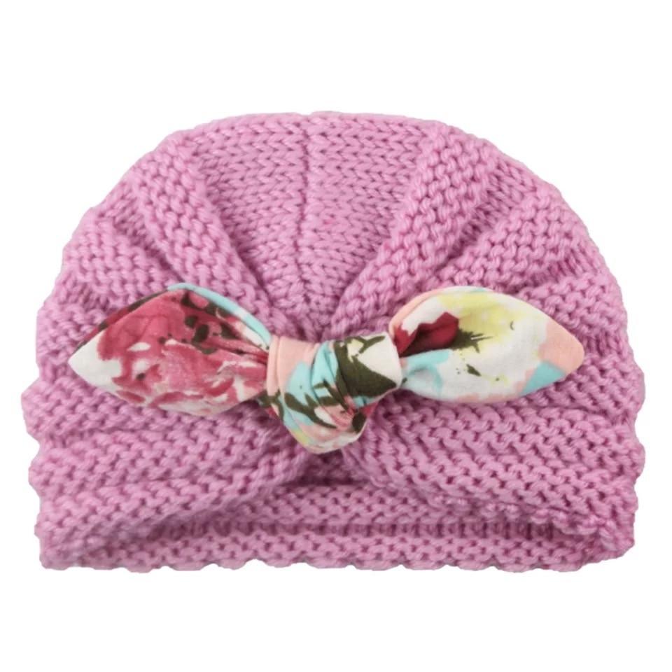 New  Handmade Cotton Girl Hat Autumn Winter Baby Boy Girl Hat Colorful Bow Elastic Cute Baby Turban In Elegant Design