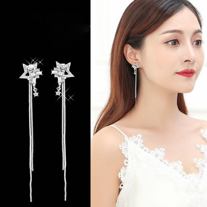 Luxury Brand Long Chain Letter Detailed Hanging Elegant Earrings For Women Modern Crystal Big Dangle Earring Wedding Jewelry Pendants