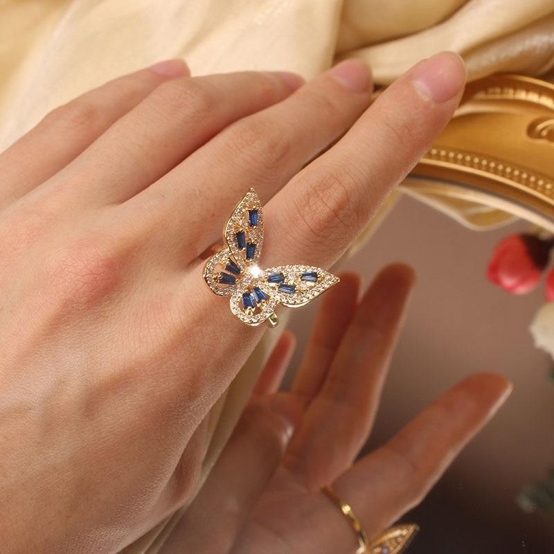 Fashion Jewelry Opening High-Grade  Zircon Butterfly Ring Luxury Shiny Cocktail Party Ring For Women