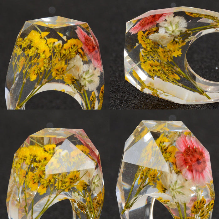 Luxury Handmade Ring With Dried Flowers Gold Foil Paper Inside Resin Ring For Women Engagement Party Wedding Bands Finger Rings Jewelry