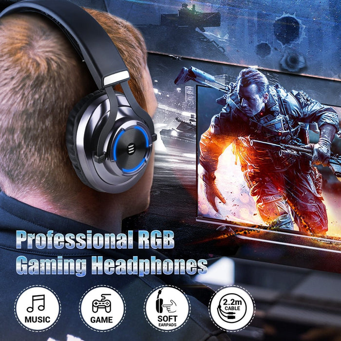 Proffesional Gaming Headset Headphone Gamer Deep Bass Stereo Wired Headphones for Smartphone PC With Microphone RGB LED Light