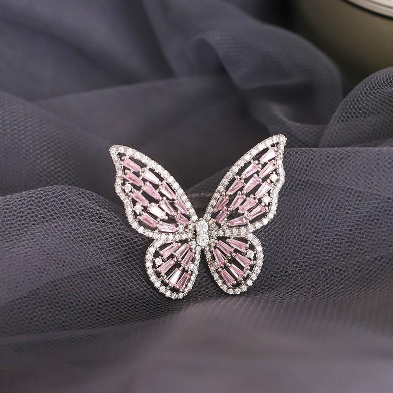 Fashion Jewelry Opening High-Grade  Zircon Butterfly Ring Luxury Shiny Cocktail Party Ring For Women