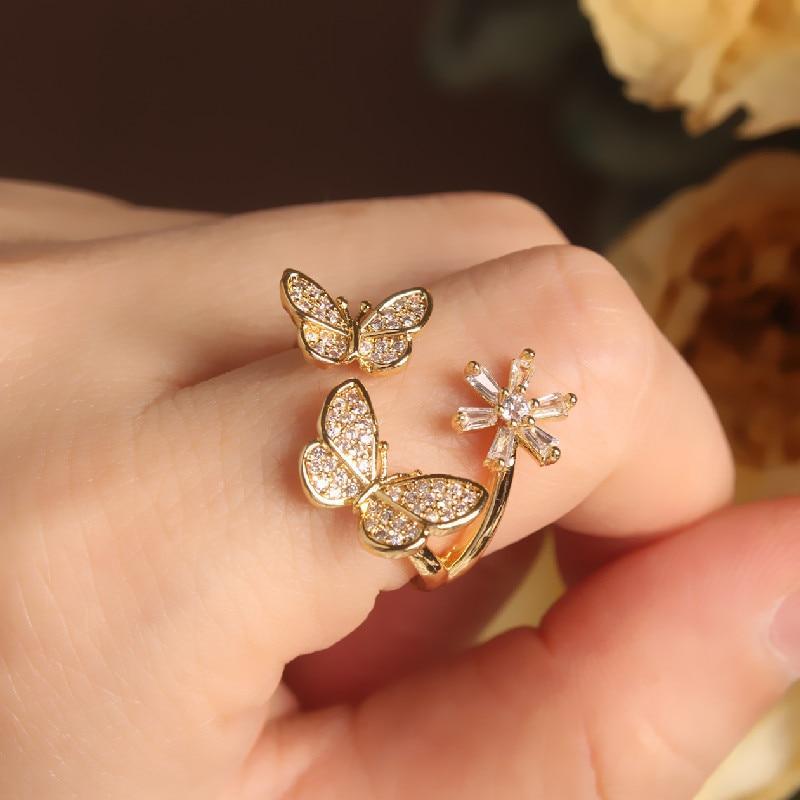 Fashion Jewelry Opening High-Grade  Zircon Butterfly Ring Luxury Shiny Cocktail Party Ring For Women
