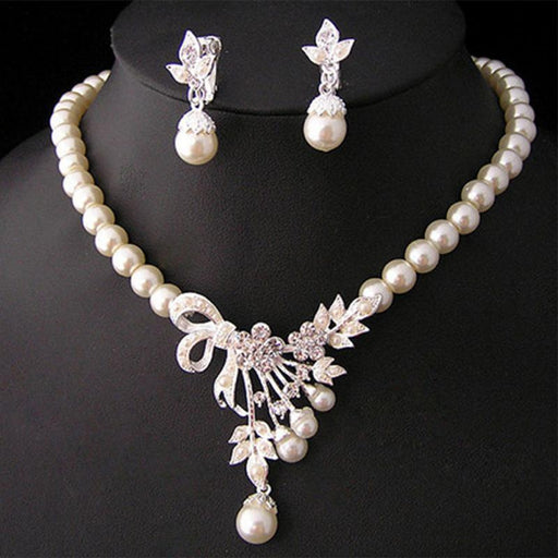 Elegant Lady Luxury Pearl Jewelry Sets For Women Excelent for  Wedding Bridal Crystal Necklace Earrings Set