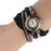 Fashion Casual Gold Quartz Women Rhinestone Watch Braided Leather Bracelet Watch Gift Ladies Wristwatch For Ladies  and Women