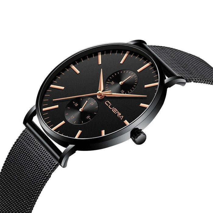 Black 3Bar Watch Men Women'S Watches Ladies Watch With Crystals  Fashion Stainless Steel Band Comfortable Wristwatch