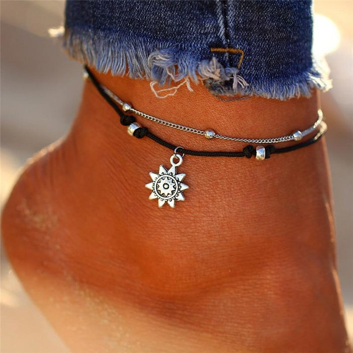 Luxury Multiple Layers Anklets Brecelets For Women In Retro Elephant Style  Sun Pendant Foot Jewelry