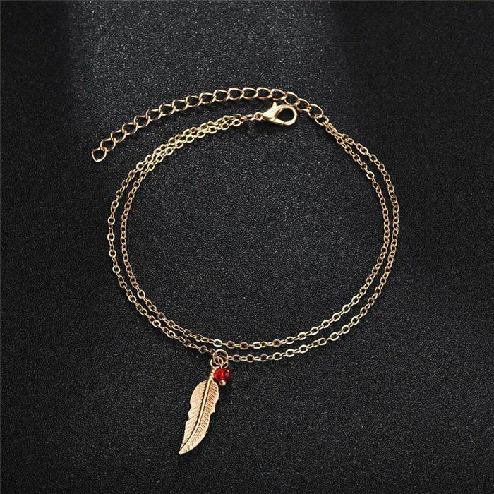 Chain Anklet Leaf  Brecelet Foot Bracelet for Women In Simple Slim Adjustable Style  Wire Ankle Jewellery