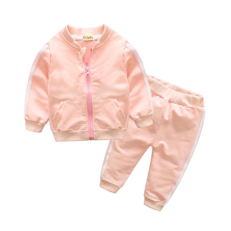 Fashion New Clothes Cotton Long Sleeve Solid Zipper Jacket Pants 2pcs Baby Boy / Baby Girl Clothing Set In Sport Design