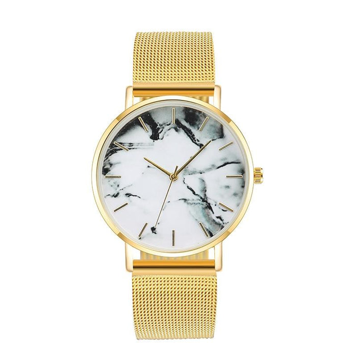 Fashion Rose Gold Mesh Band Creative Marble Female Wrist Watch Luxury Women Quartz Watches Gifts  For Women and Girls