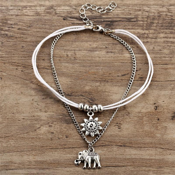 Luxury Multiple Layers Anklets Brecelets For Women In Retro Elephant Style  Sun Pendant Foot Jewelry