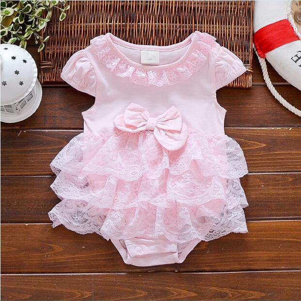 Pink Baby Luxury Bodysuit Infant Girls Princess Puffy Dress Baby Gown Party Wedding Excellent Girls Gift